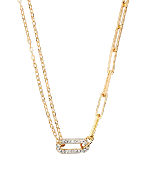 Yellow gold double link diamond solitaire necklace photo