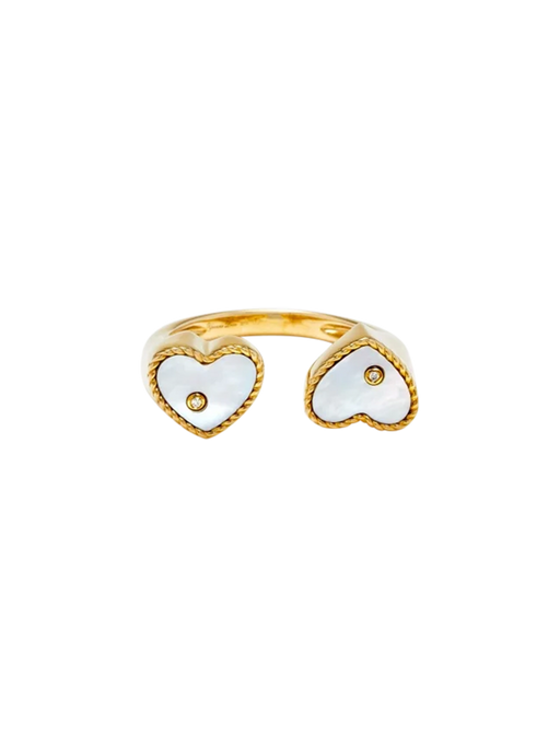 Ring you & me mother-of-pearl heart yellow gold photo