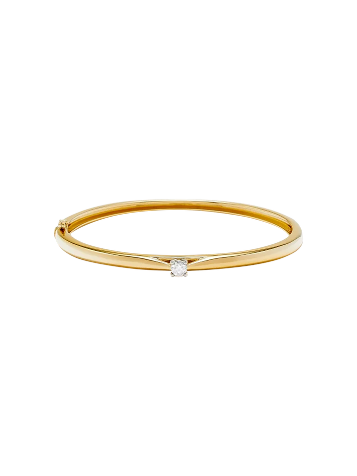 Yellow gold engagement solitaire bangle bracelet