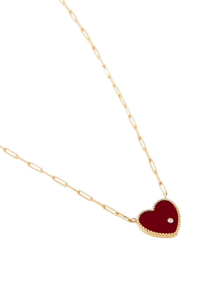 Agate heart yellow gold diamond necklace
