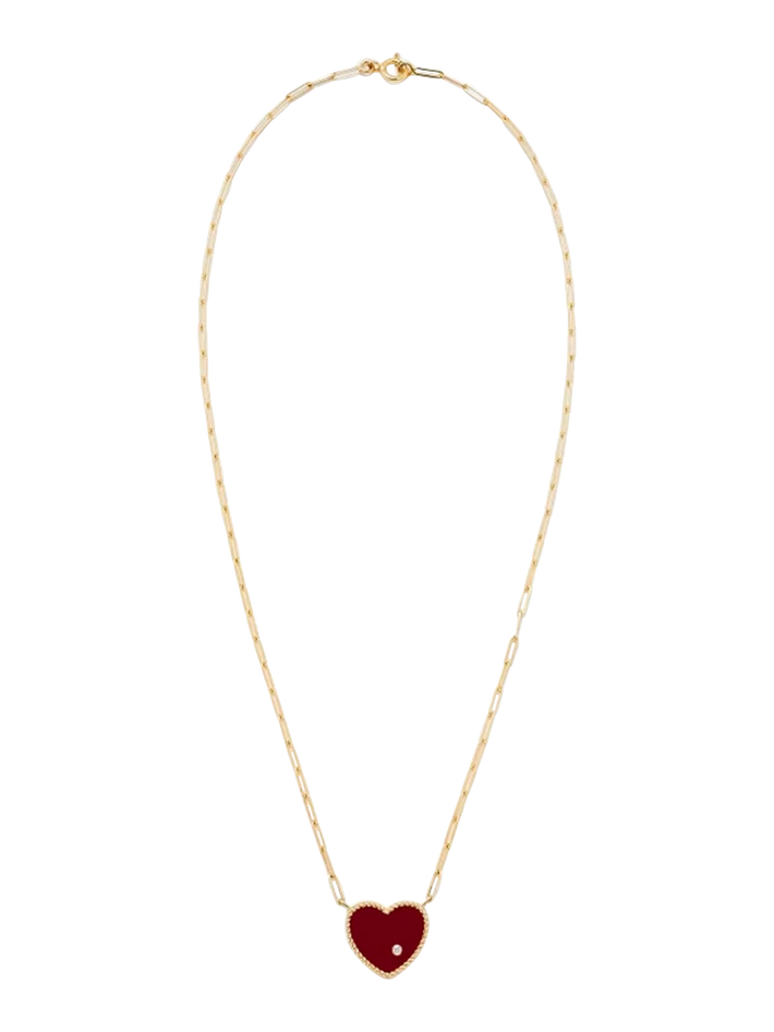 Agate heart yellow gold diamond necklace