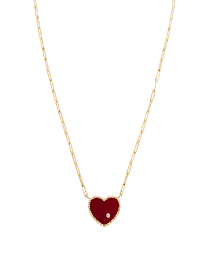 Agate heart yellow gold diamond necklace
