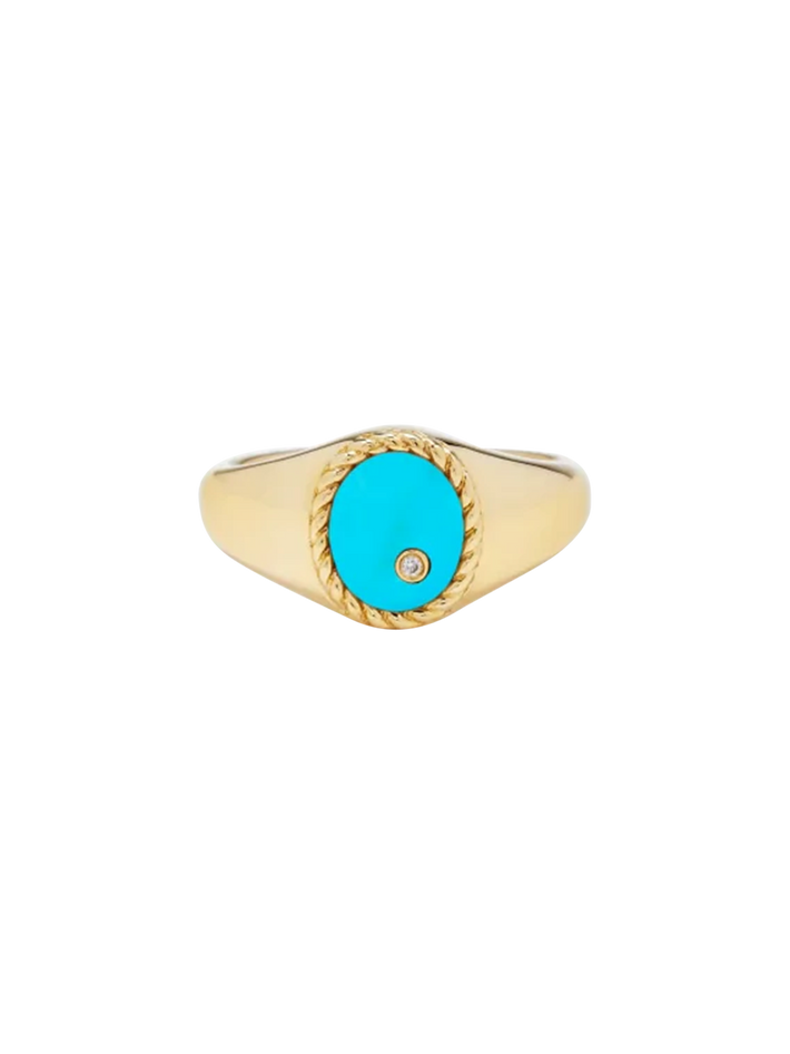 Baby chevalière ovale turquoise or jaune ring