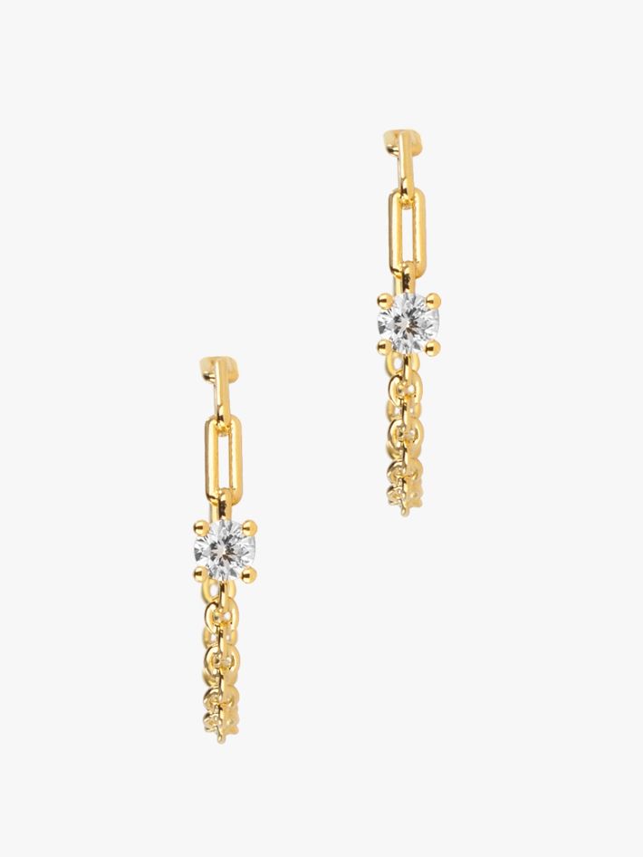 Diamond solitaire mixed-chain hoop earrings