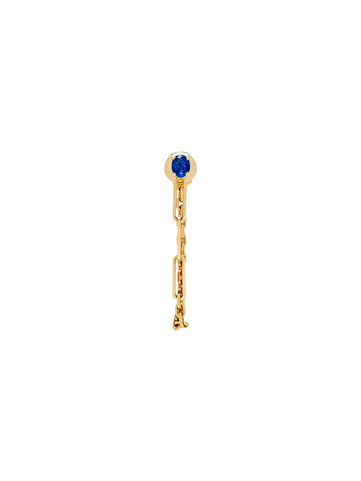 Blue sapphire solitaire chain earring yellow gold