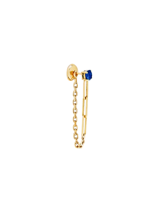 Blue sapphire solitaire chain earring yellow gold photo