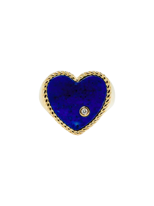Yellow gold lapis lazuli heart signet ring photo