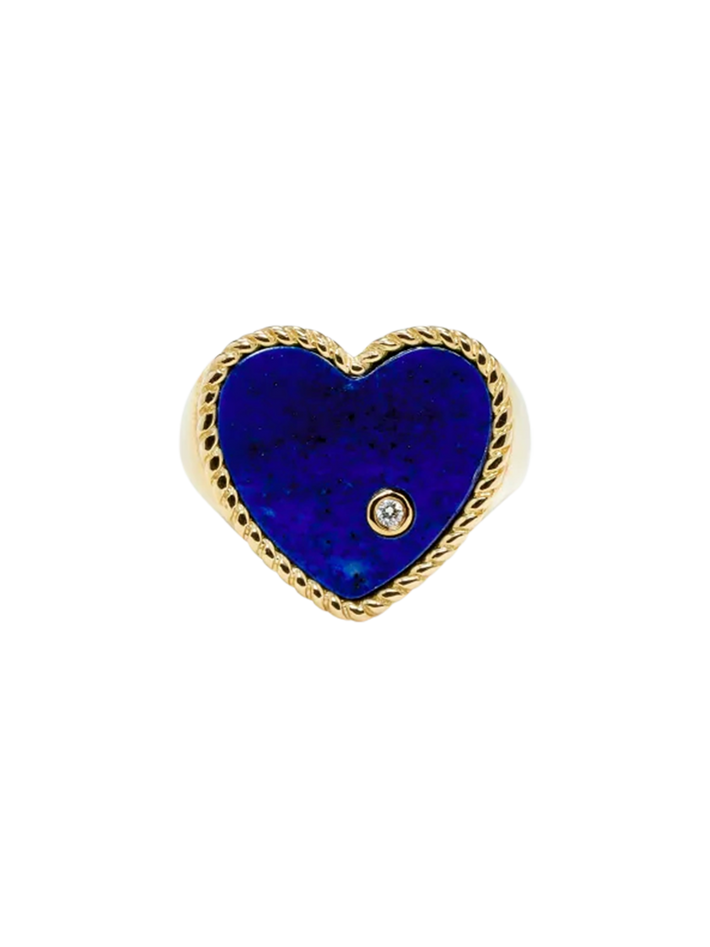 Yellow gold lapis lazuli heart signet ring