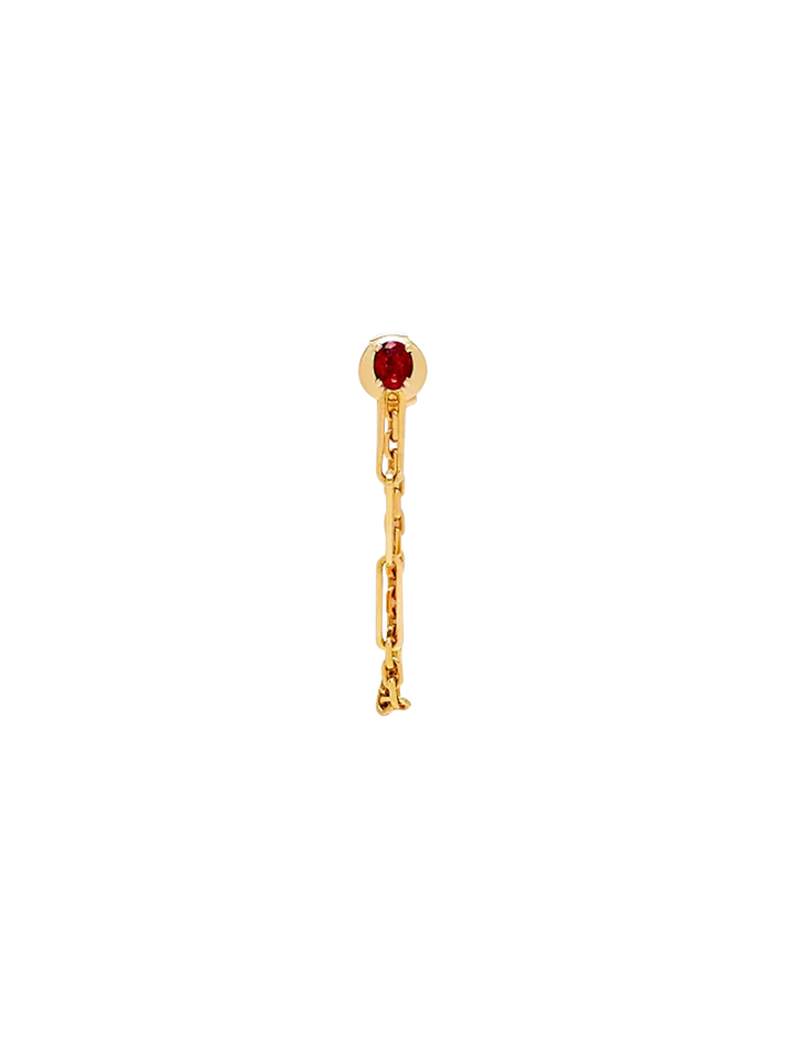 Yellow gold ruby ​​solitaire chain earring