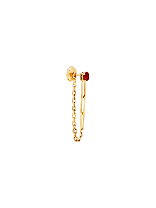 Yellow gold ruby ​​solitaire chain earring photo