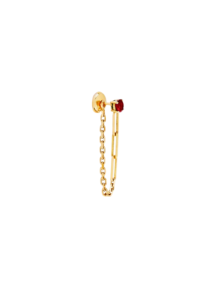 Yellow gold ruby ​​solitaire chain earring