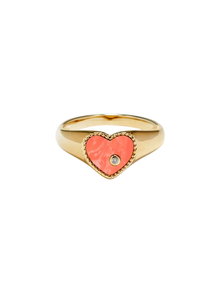 Baby chevalière coeur corail or jaune ring