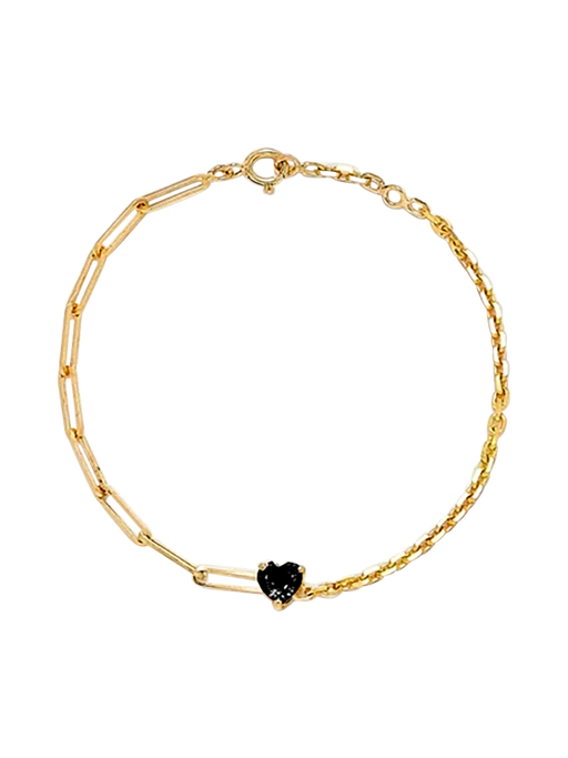 Maxi solitaire bracelet black heart in yellow gold photo