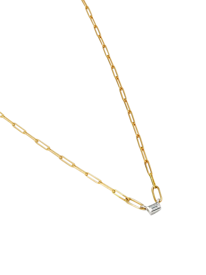 Pm 1 baguette clos diamond 2 gold solitaire necklace