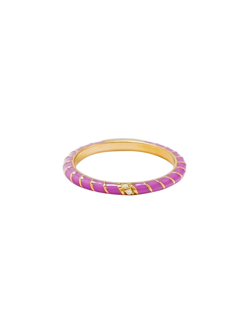 Mini twisted wedding ring purple enamel yellow gold photo