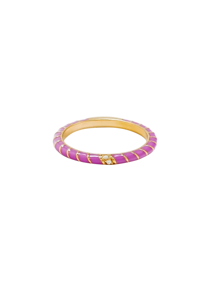 Mini twisted wedding ring purple enamel yellow gold