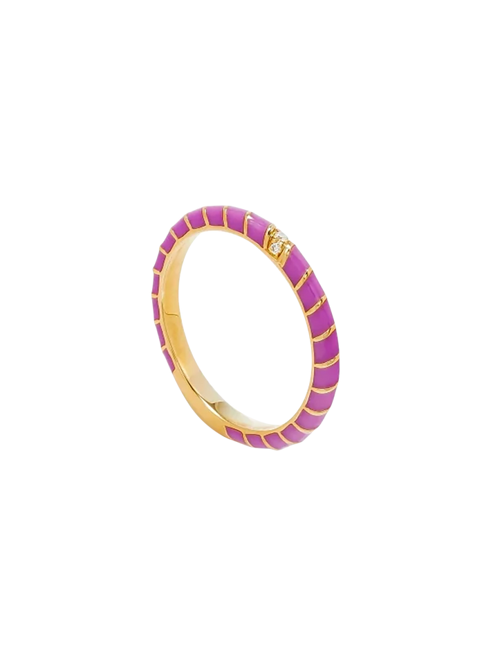 Mini twisted wedding ring purple enamel yellow gold