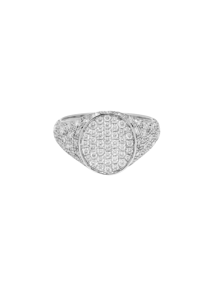 Chevalière mini ovale diamants or blanc ring
