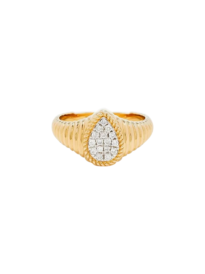 Baby signet ring pear berlingot diamonds yellow gold