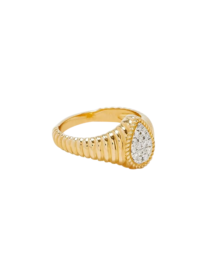 Baby signet ring pear berlingot diamonds yellow gold