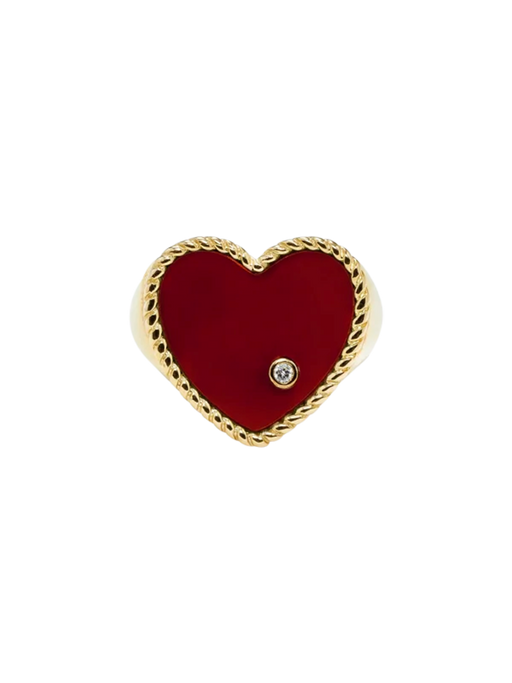 Yellow gold red agate heart signet ring photo