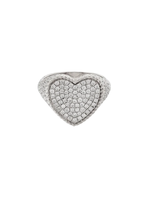 White gold full diamond heart signet ring photo