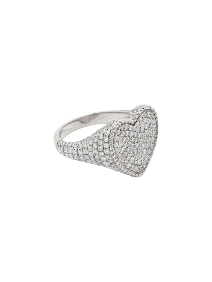 White gold full diamond heart signet ring