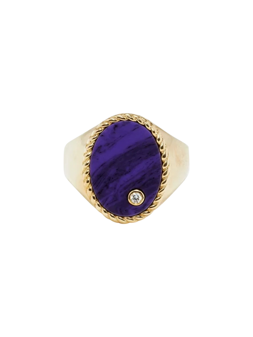 Yellow gold sugilite oval signet ring photo