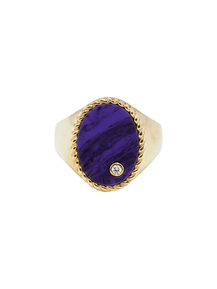 Yellow gold sugilite oval signet ring