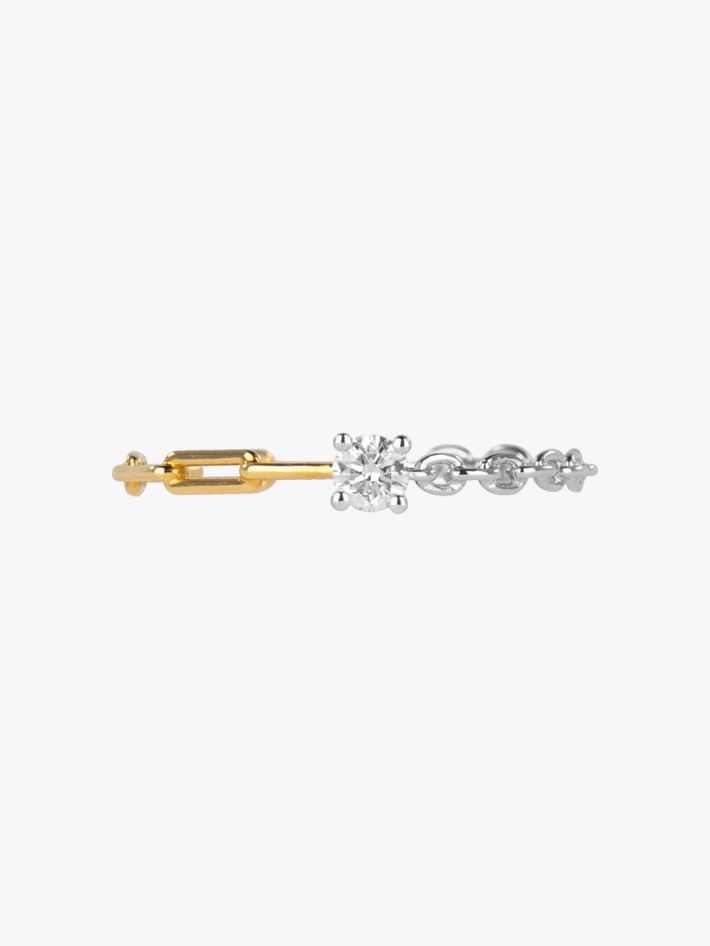 Two tone diamond solitaire mixed-chain ring