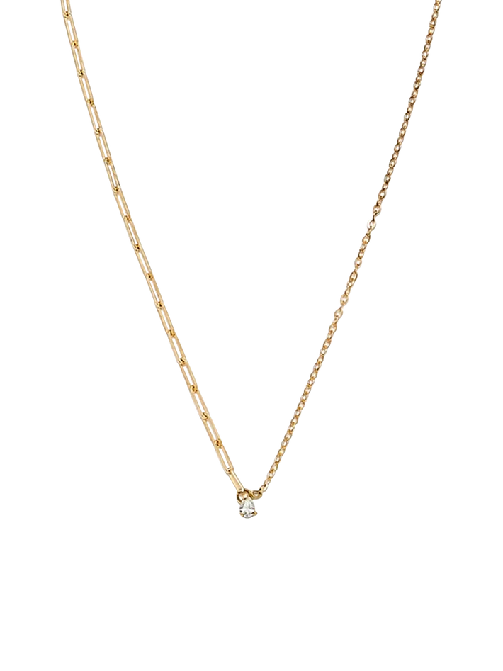 Yellow gold pear diamond solitaire necklace