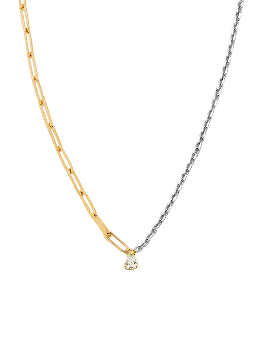 Maxi pear diamond solitaire necklace in mixed golds photo