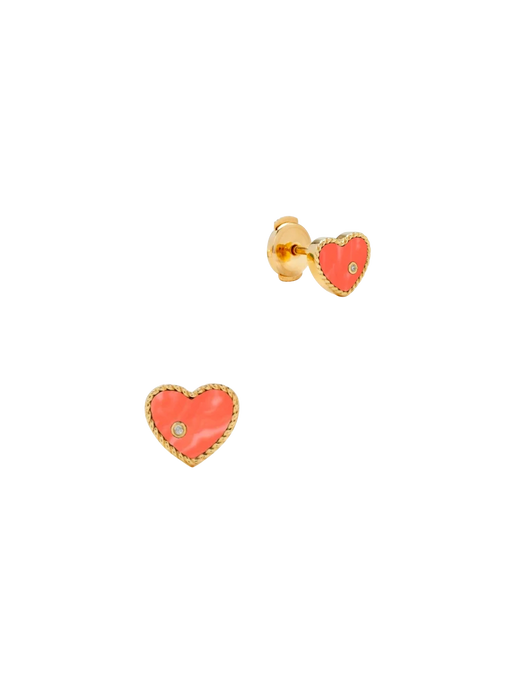 Maxi yellow gold coral heart studs photo