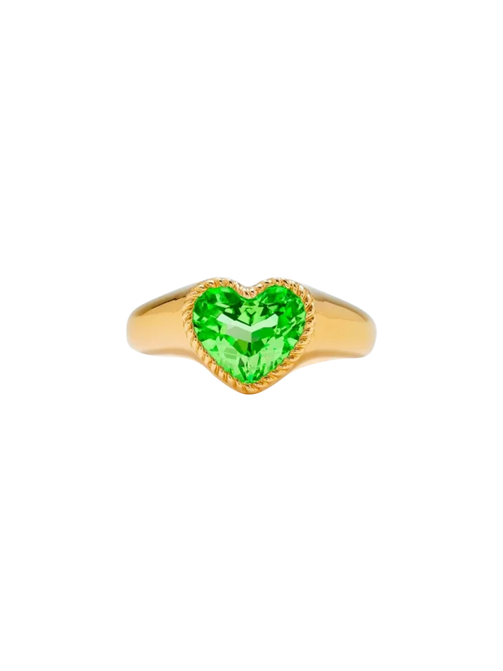 Mini green heart signet ring