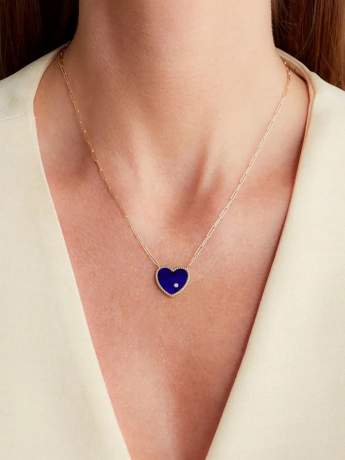 Lapis lazuli heart diamond necklace yellow gold