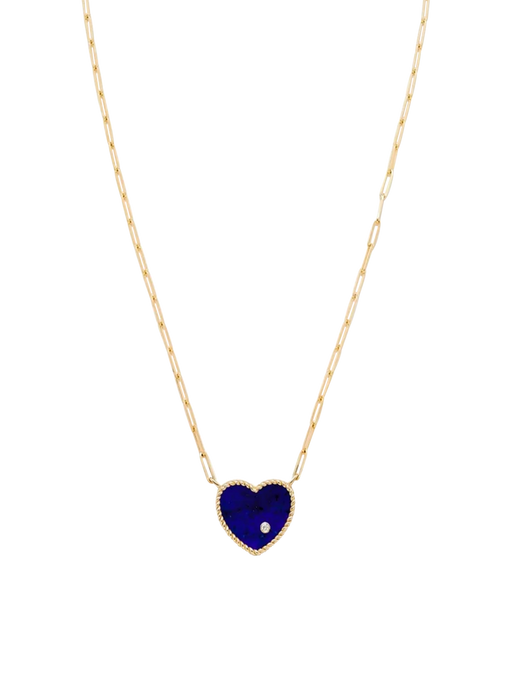 Lapis lazuli heart diamond necklace yellow gold photo