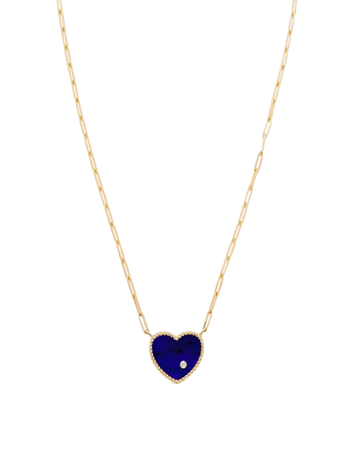 Lapis lazuli heart diamond necklace yellow gold