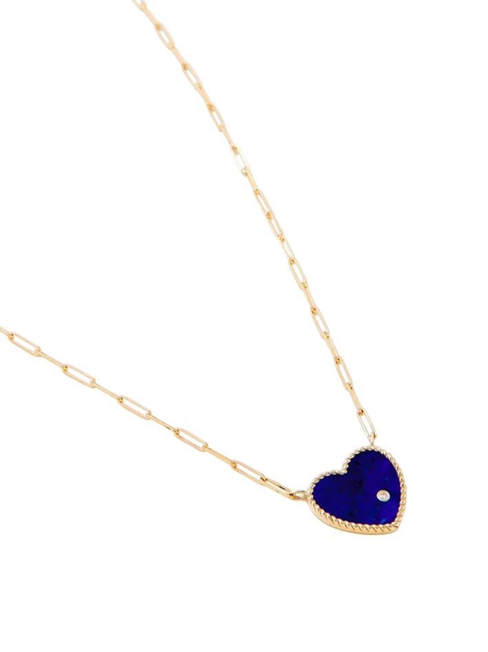 Lapis lazuli heart diamond necklace yellow gold