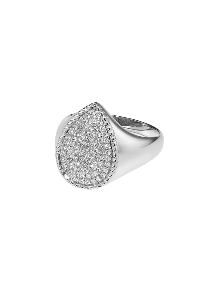 Pear signet ring with white gold diamonds