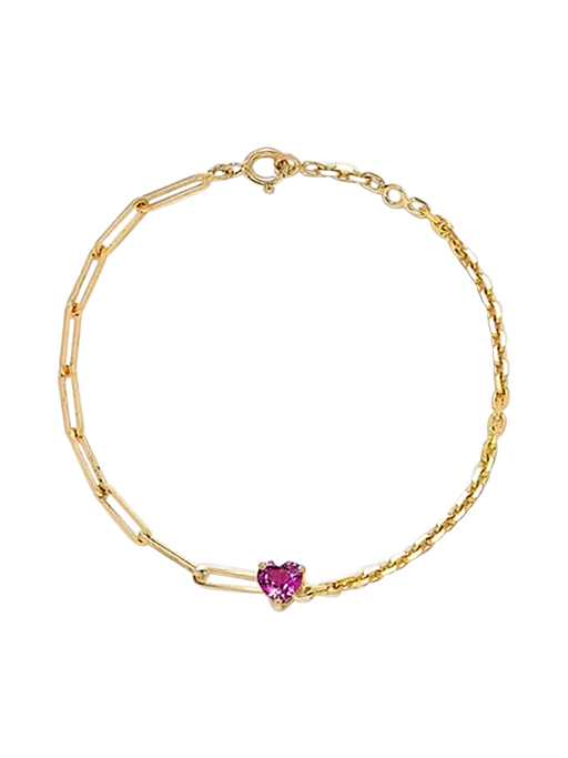 Maxi solitaire heart bracelet pink in yellow gold photo