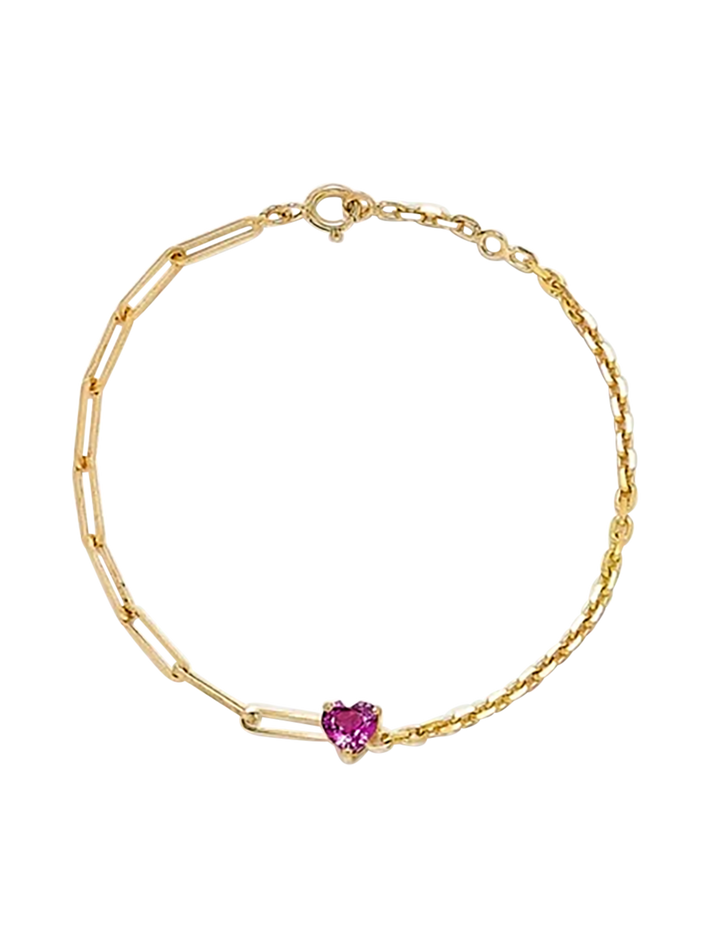 Maxi solitaire heart bracelet pink in yellow gold