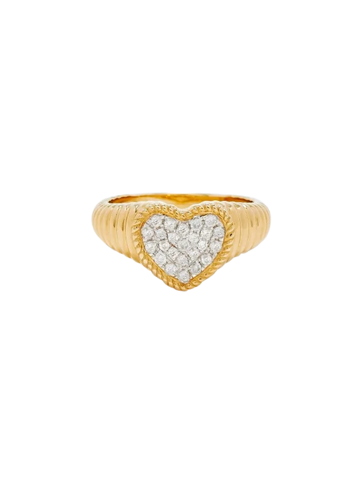 Baby signet ring heart berlingot diamonds yellow gold