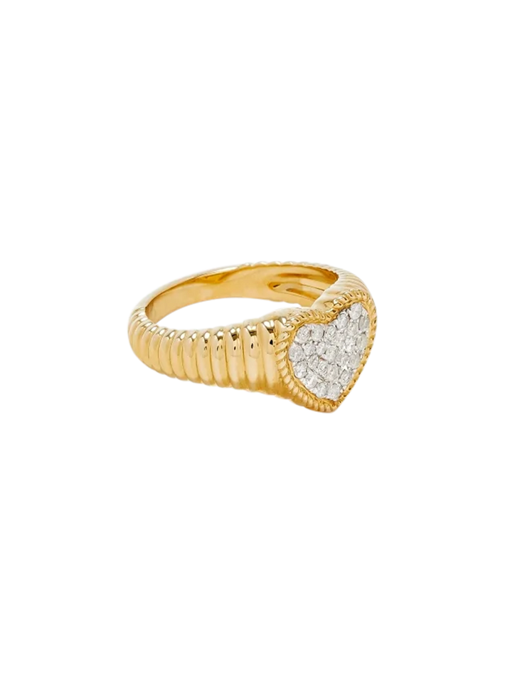 Baby signet ring heart berlingot diamonds yellow gold