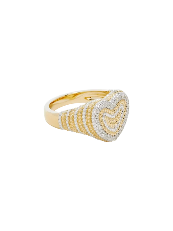 Mini heart signet ring with braids 2 golds