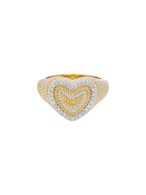 Mini heart signet ring with braids 2 golds photo