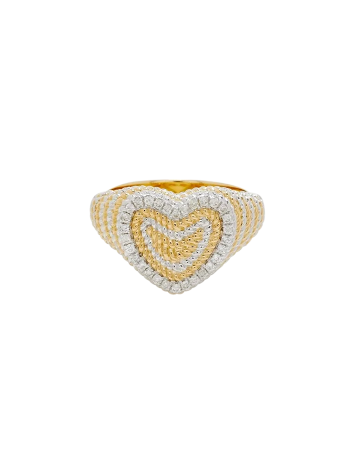 Mini heart signet ring with braids 2 golds