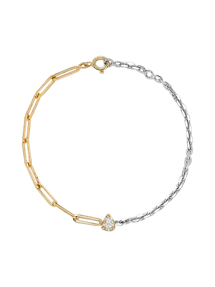 Maxi pear diamond solitaire bracelet in mixed golds