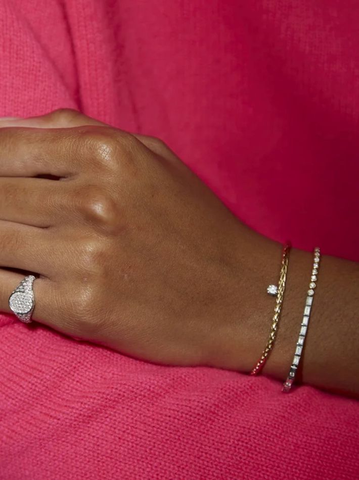 Yellow gold diamond floating palm tree bracelet