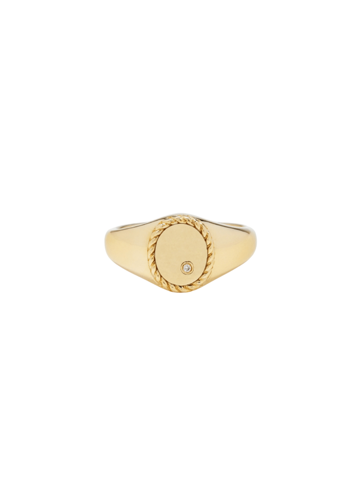 Mini diamond and gold oval signet ring