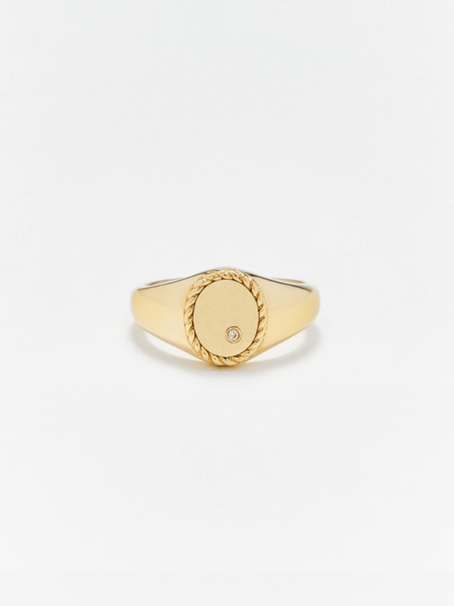 Mini diamond and gold oval signet ring photo